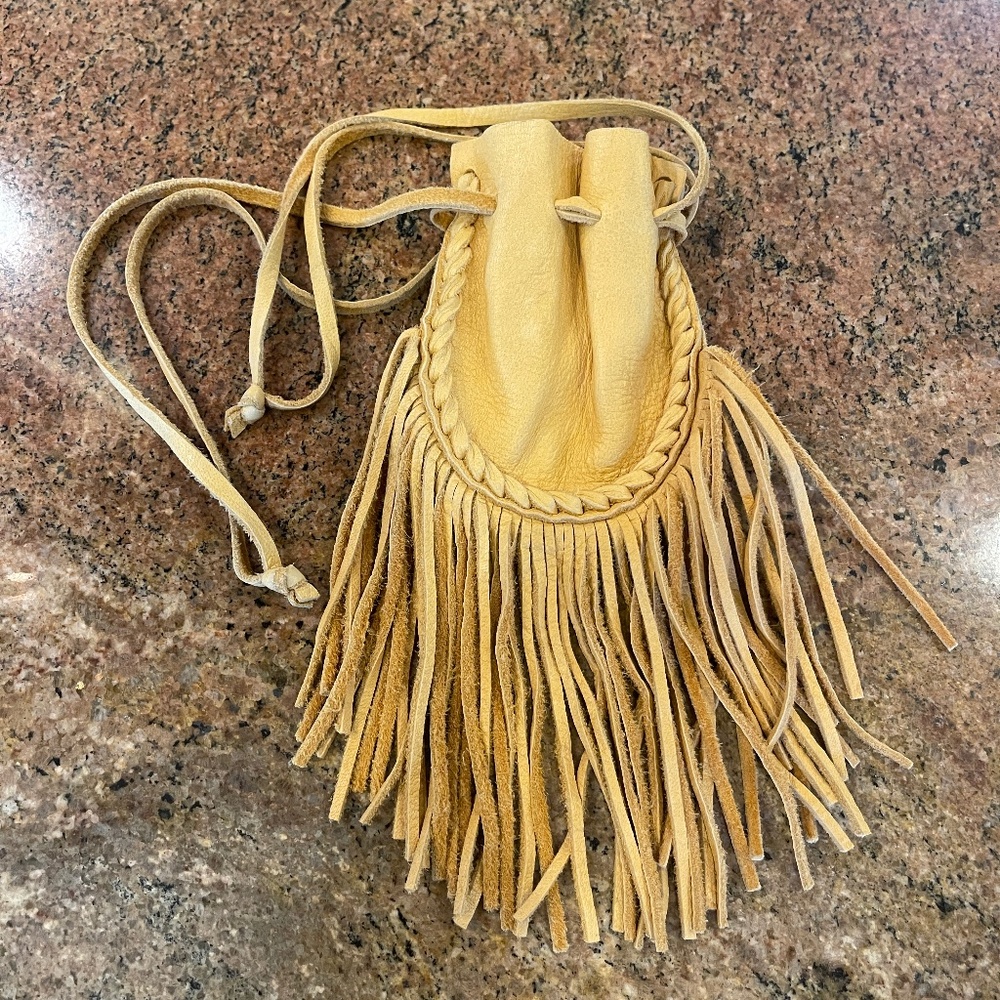 Native American Southwest deerskin fringe medicine bag, necklace, pouch